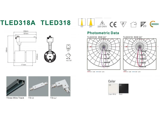Трековый светодиодный светильник NVC TLED318 50W 4000K 24° белый 3800Лм Трековый светодиодный светильник NVC TLED318 50W 4000K 24° белый 3800Лм